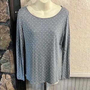 Liz Claiborne Gray Long Sleeve Blouse with Polka Dots